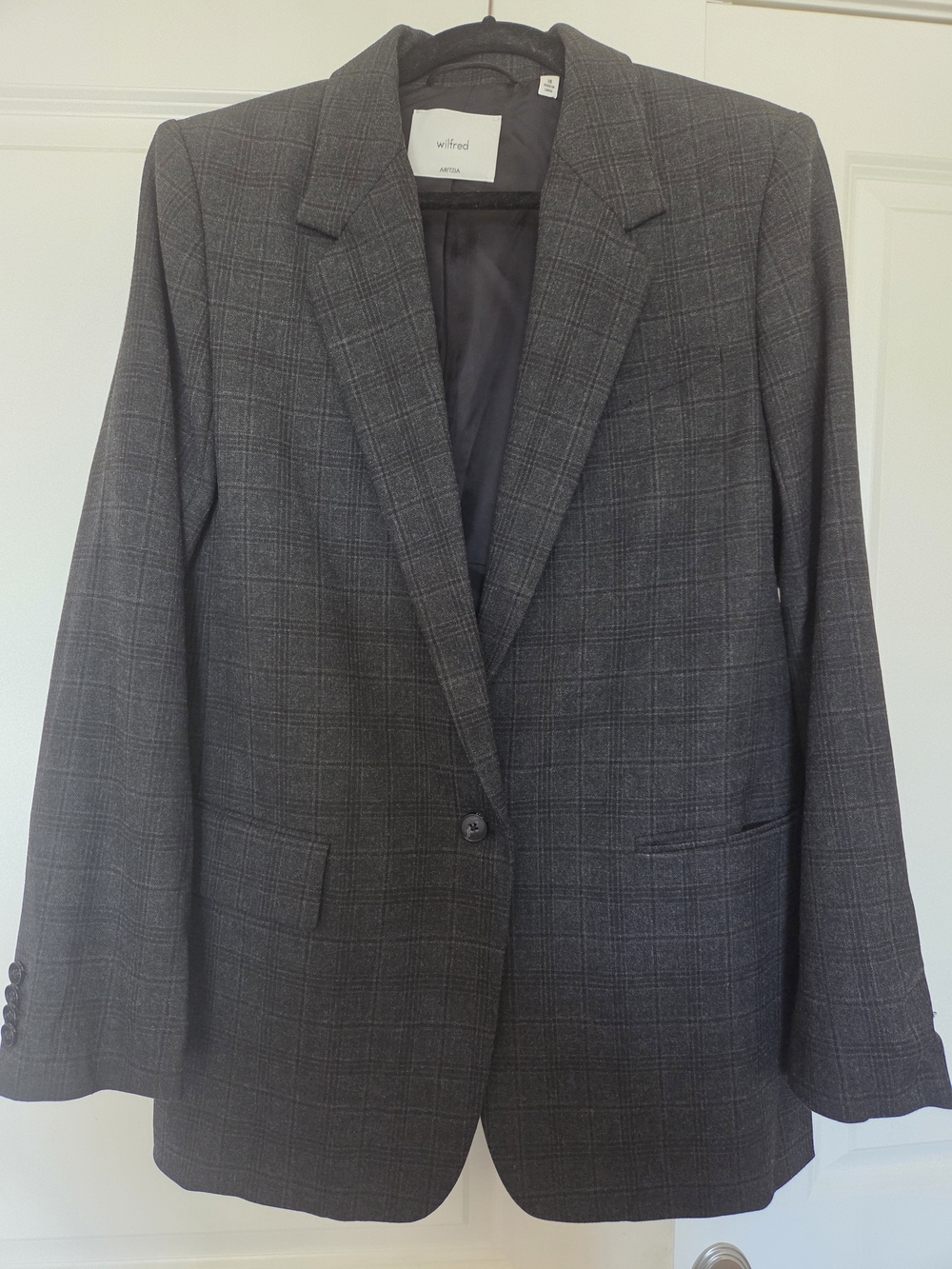 Aritzia Dark Charcoal Plaid Single-Button Blazer